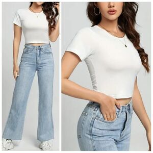 Unbranded fitted white cropped tee sz S